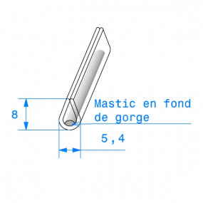 Joint de finition en U transparent avec mastic en fond de gorge - 5.4 x 8 mm