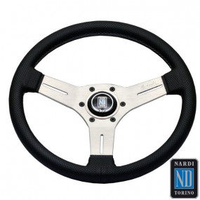 Competition Line perforated leather steering wheel with anodized white aluminum spokes (Nardi)