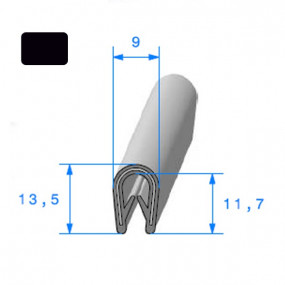 Metal frame seal with black reinforced pvc 9x13.5mm clamp