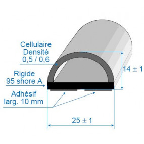 Dual-hardness seal with adhesive side - 25 x 14 mm
