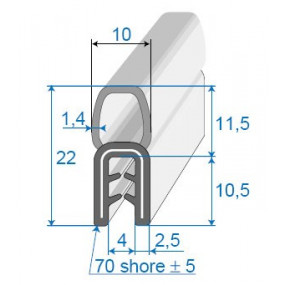 Kofferraumdichtung auf Metallrahmen - 10 x 11,5 mm