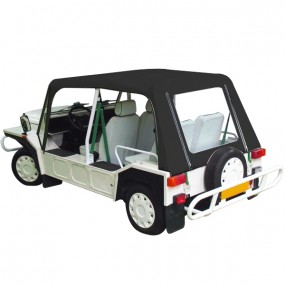 Soft top with doors for Portuguese Mini Moke convertible in black vinyl with black finishes