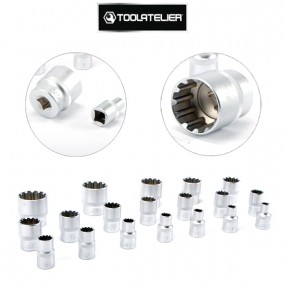 Box of 19 spline 12-point sockets (8-32 mm), square drive 1/2 "- ToolAtelier®