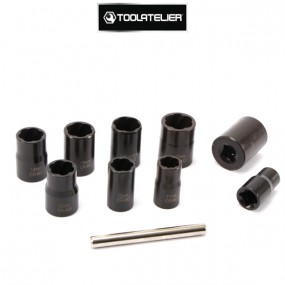 Special sockets, damaged nuts and screws, 3/8 "drive square (9-piece set) - ToolAtelier®