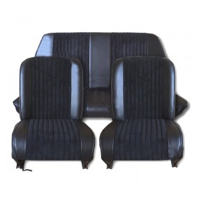 Revestimentos do assento dianteiros e traseiros para o Fiat 500 F-L-R descapotável (tecido canelado preto e couro sintético pret