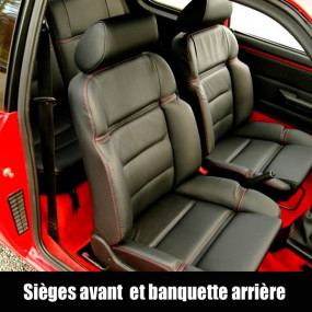 Garnitures siège avant et banquette arrière en cuir noir avec surpiqures rouges Peugeot 205 GTI