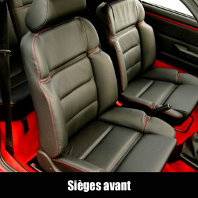 Garnitures siège avant en cuir noir avec surpiqures rouges Peugeot 205 GTI