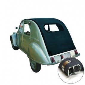 Capote longue petite vitre Citroen 2CV décapotable en coton noir avec fermeture extérieure