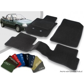 Op maat gemaakte auto vloermatten voor en achter Peugeot 205 Cabrio fluwelen randen