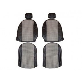 Garnitures de sièges avant simili cuir noir et tissu pied de poule pour "Triumph Spitfire MK4 et 1500" avec appui tête