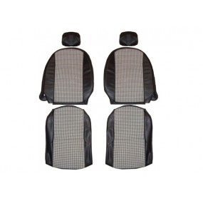 Front seat trim in black leatherette and houndstooth fabric for Triumph Spitfire MK4 and 1500 with headrest