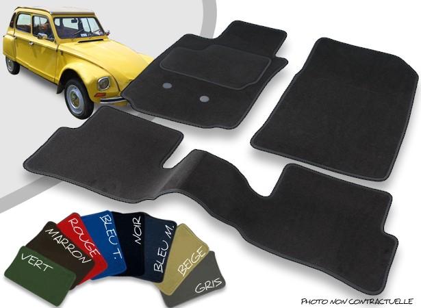 Tapis auto avant et arrière sur-mesure Citroën Dyane velours bordé
