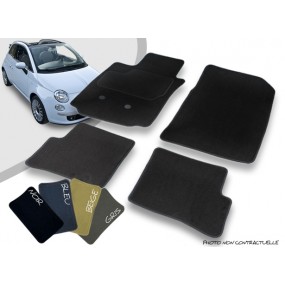 Tapis auto avant et arrière sur-mesure Fiat 500 C cabriolet moquette aiguilletée surjetée