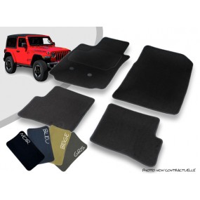 Jeep Wrangler JL 2-deurs aangepaste auto vloermatten voor & achter overlock genaaid tapijt