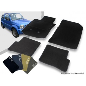 Custom front and rear car mats, Suzuki Jimny Serie 1 convertible, needle-punched overlocked carpet