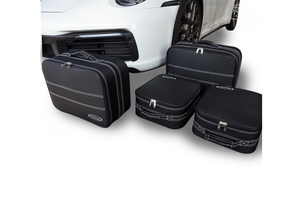 Jeu de 4 valises sur-mesure sièges arrières Porsche 911 type 992 - en cuir partiel