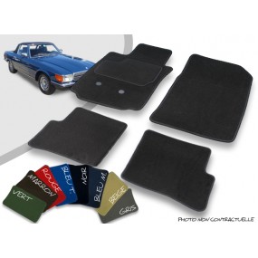 Tapis auto sur-mesure Mercedes 450 SL - R107 cabriolet avant et arrière en velours bordé