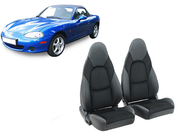 Leather Seat Covers Black Carabu Fabric For Mazda Mx5 Nb Near Restyling Integrated Headrest Europe - Mazda Mx5 Seat Covers