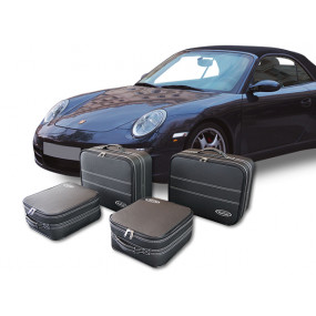 Op maat gemaakte kofferset (bagage) Porsche 997 Convertible - Set van 4 achterbankkoffers in gedeeltelijk Italiaans leer