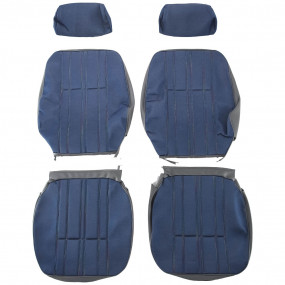 Vorder- und Rücksitzverkleidung in grauem Skai- und Jean 205 CJ-Stoff mit mehrfarbigen Nähten