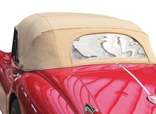 Softtop Jaguar XK 120 D.H.C Cabriolet in Alpaca met PVC achterruit op ritssluiting