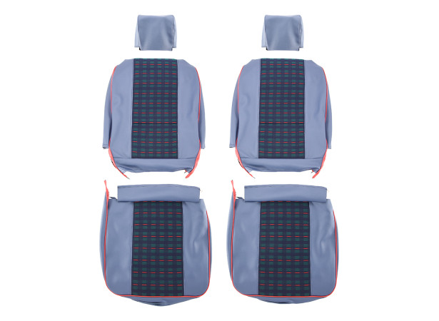 Garnitures sièges avant et banquette arrière en tissu écossais bleu pour "Renault 4L Clan"