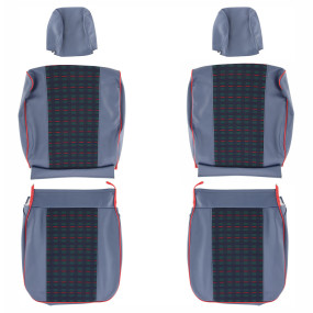 Garnitures sièges avant et banquette arrière en simili cuir et tissu écossais bleu pour "Renault 4L Clan"