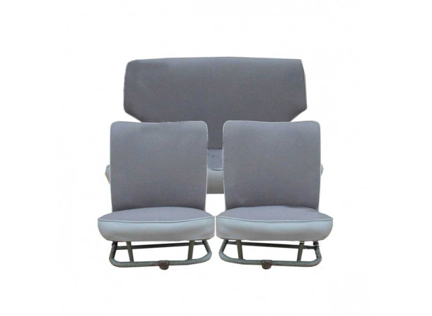 Renault 4CV Voor- en achterbankbekleding van grijze imitatie en grijze boombaststof