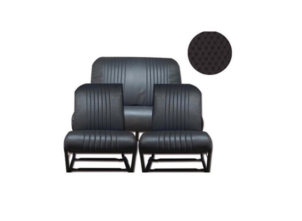 Garnitures pour sièges avant Asymétriques et banquette arrière en skaï noir perforé pour Citroën Dyane