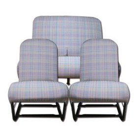Symmetrical front seats and rear bench seat covers in grey tartan fabrics for Citroën 2cv