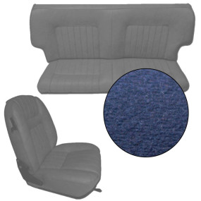 Front seat and rear bench seat trim in blue velvet for Peugeot 504 coupe MK1