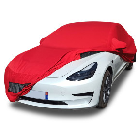 Custom-made Tesla Model 3 indoor car cover in Coverlux Jersey - red