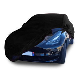 Custom-made Tesla Model Y indoor car cover in Coverlux Jersey - black