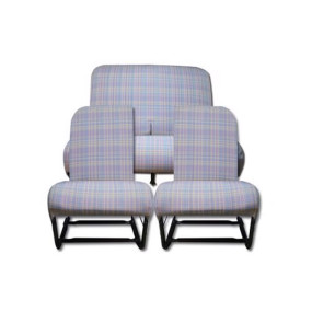Asymmetric front seats and rear bench seat covers in grey tartan fabrics for Citroën 2cv