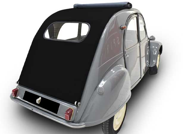 Capote longue Citroen 2CV décapotable en vinyle gris anthracite avec fermeture extérieure