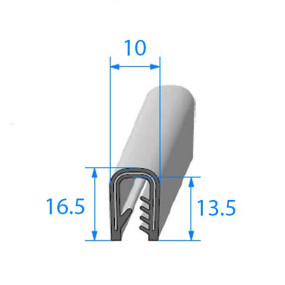 Uszczelka ramy metalowej ze wzmocnionym zaciskiem pcv - 10 x 16.5 mm