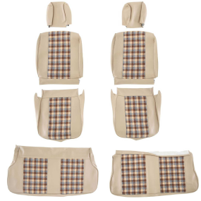 Coiffes de sièges avant et banquette arrière Renault 4L (modèles à partir de 1980) en simili beige et tissu écossais