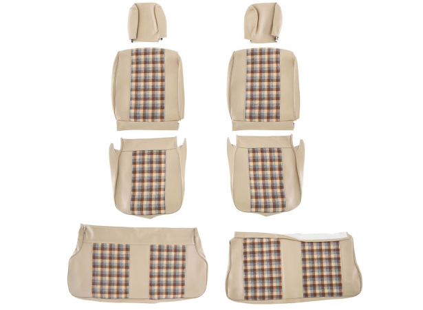 Coiffes de sièges avant et banquette arrière Renault 4L (modèles à partir de 1980) en simili beige et tissu écossais
