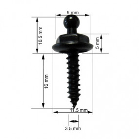Bottone Tenax Nero Viti lamiera 4x16mm