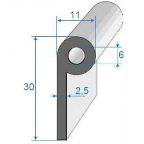 Guarnizione porta inferiore con cordone - 11 x 30 mm